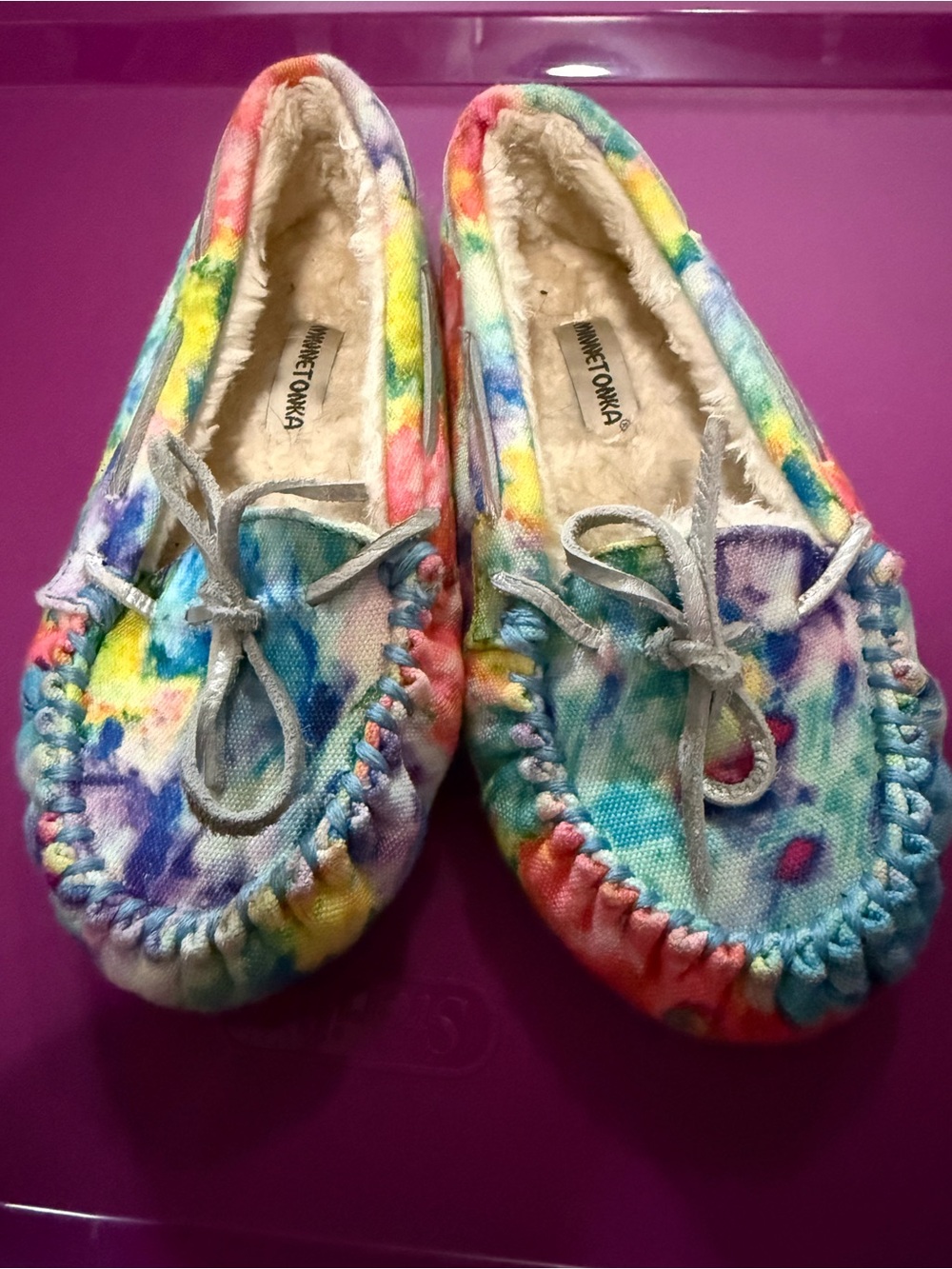 Minnetonka Kids Tie-Dye Moccasin Slippers - Multi-Color